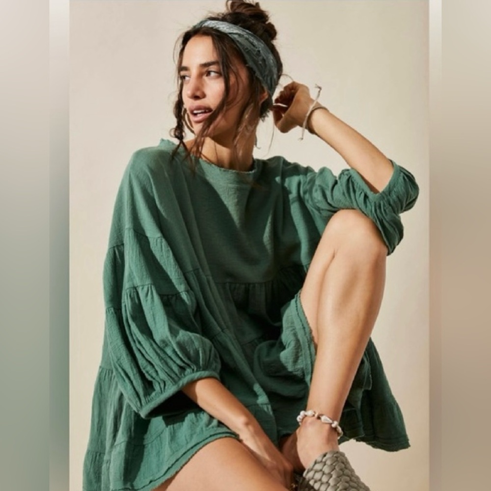 New Free People Briana Forest Bohemian Ruffle Top Blouse Shirt NWT